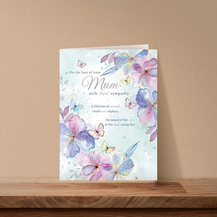 Sorry for the Loss of Your Mum Card - Delicate Floral Design & Sentimental Verse - Embossed Foil Finish - Deepest Sympathy Premium Greeting Card with Envelope - Eco-Friendly & Recyclable