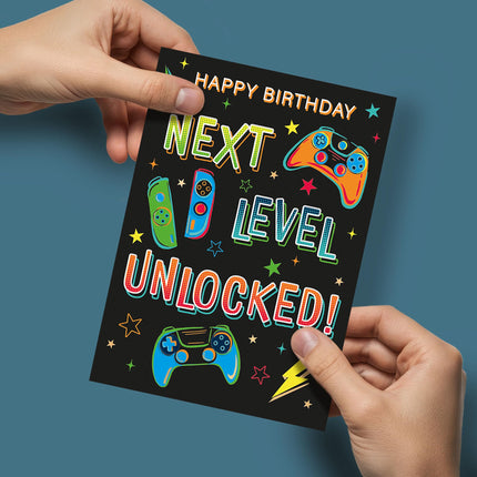 Birthday Card for Boys - Gaming Design with Embossed Foil Finish & Illustrated Inner, Eco-Friendly & Made in the UK