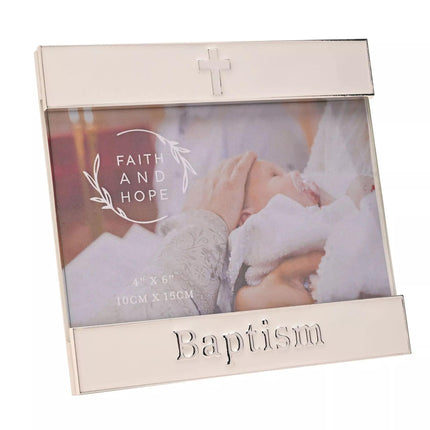 Widdop & Co. Baptism Photo Frame - Religious Silver Plated & Enamel Picture Frame Gift for Baby Boys & Girls - Baptism Keepsake Decoration