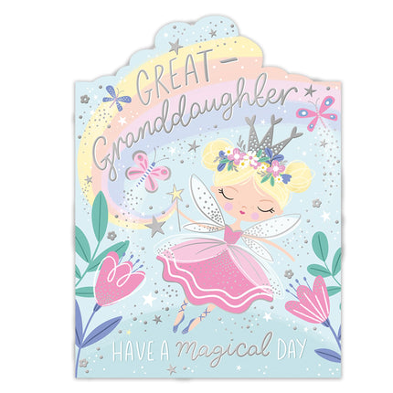 Birthday Card for Great Granddaughter - Magical Fairy Princess Design with Embossed Foil Finish & Decorative Edge, Eco-Friendly & Made in the UK