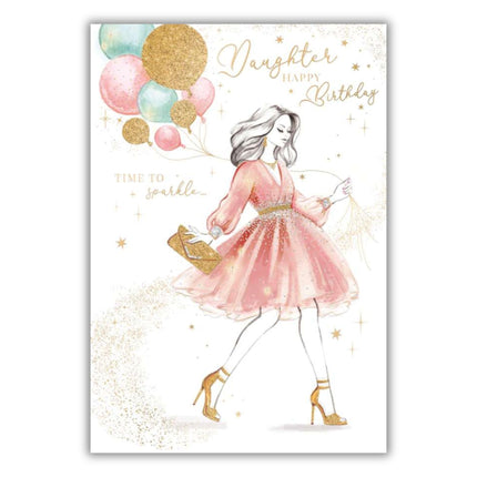 Daughter Birthday Card - Stylish Fashion Design with Balloons - Embossed Foil Finish - Happy Birthday Card for Her