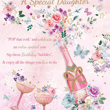 Daughter Birthday Card - Special Daughter - Champagne and Butterflies - Floral Design - Made in the UK - Eco-Friendly