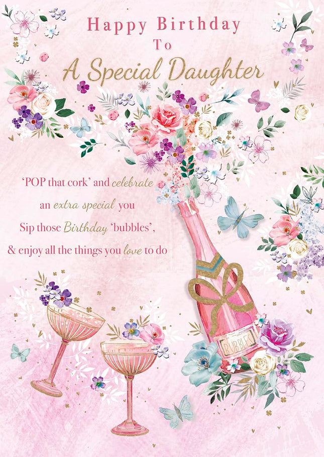 Daughter Birthday Card - Special Daughter - Champagne and Butterflies - Floral Design - Made in the UK - Eco-Friendly