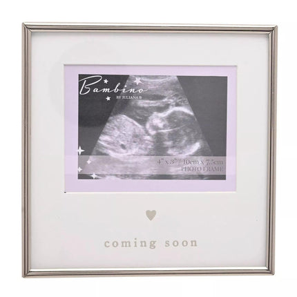 Widdop & Co. Baby Scan Photo Frame - Baby's Ultrasound Silver Plated Picture Frame - Pregnancy Announcement & Baby Shower Idea - Keepsake Frame for Expecting Parents - “Coming Soon”