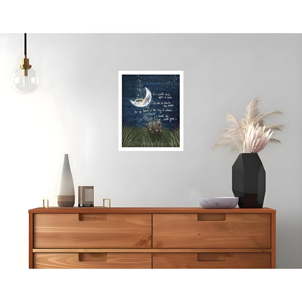 Remembrance Framed Print – 'Be With You' Rabbits & Moon Wall Art for Bereavement, Loss of Loved One, Sympathy or Thinking of You Gift – 26 x 32cm White Frame