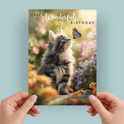 Birthday Card for Her, Cute Cat & Butterfly Design