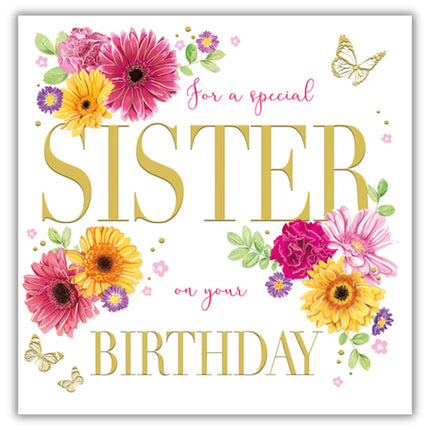 Sister Birthday Card - Pretty Floral Design - Happy Birthday Card for a Special Sister - For Her