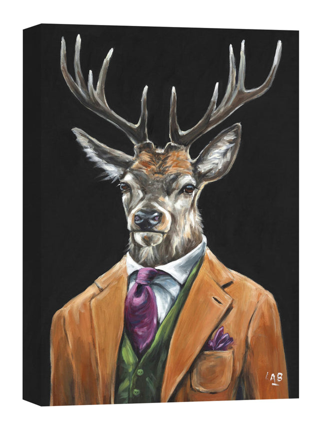 Deer in Three Piece Suit Canvas Wall Art - 'Gentleman Stag' by Louise Brown - Charming Animal Print - Ready to Hang Home Décor - 30 x 40cm