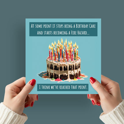 Funny Birthday Card for Men or Women - Amusing Old Age Fire Hazard Joke - Cake & Candles Design - Premium Greeting Card with Envelope - Eco-Friendly & Recyclable