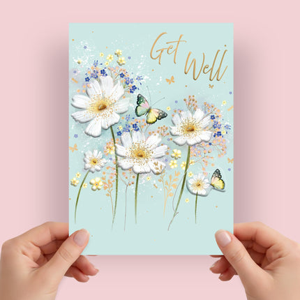 Get Well Soon Card for Women, Butterflies & Flowers Design