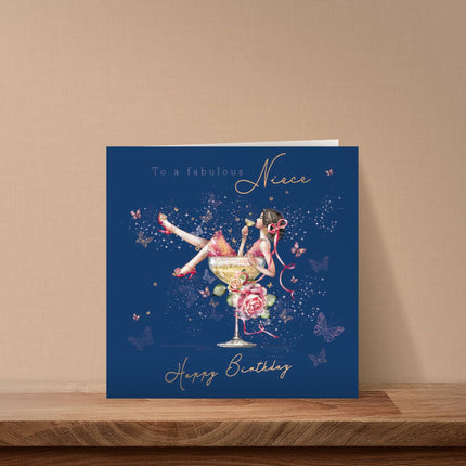 Birthday Card for Niece - Pretty Floral Cocktail Design - Premium Greeting Card with Envelope