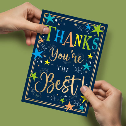 Thank You Card for Men - Modern Star Design - Embossed Gold Foil Finish - Premium Greeting Card with Envelope