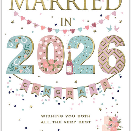 Congratulations Wedding Card – Champagne & Confetti Foil Design (Married in 2026)