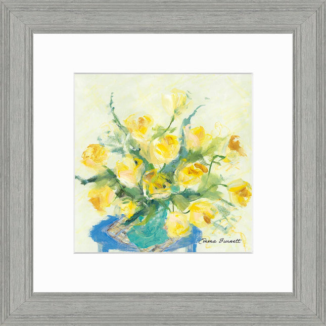 Flowers Framed Print Wall Art - Floral Themed Home Decor - Emma Burnett Artwork - Ready to Hang 'Yellow Tulips' Painting - 29 x 29 cm