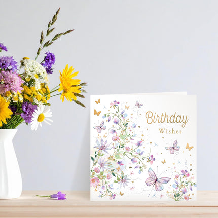 Birthday Card for Her, Lilac Butterflies & Flowers