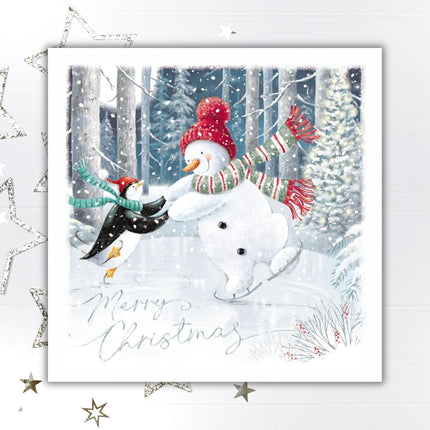 Charity Christmas Cards Pack of 10 - Festive Snowman & Penguin Ice Skating - Premium Greeting Cards Multipack with Envelopes - Supporting UK Charities