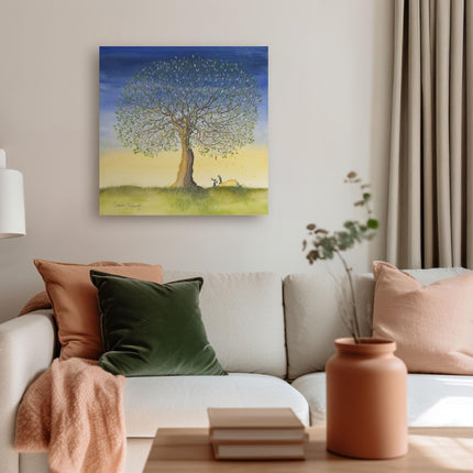 Rabbits Canvas Print Wall Art - Animal Themed Home Decor - Catherine Stephenson Artwork - Ready to Hang 'Be Mine' Painting - 40 x 40cm
