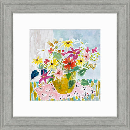 Flowers Framed Print Wall Art - Floral Themed Home Decor - Emma Burnett Artwork - Ready to Hang 'Little Pink Cloth' Painting - 29 x 29 cm