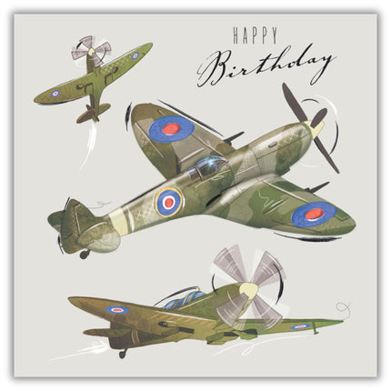 Birthday Card for Men - Spitfire Aircraft Design - Vintage Aviation Themed Birthday Greeting Card