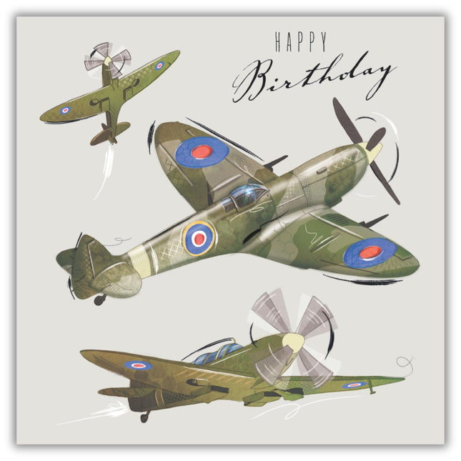 Birthday Card for Men - Spitfire Aircraft Design - Vintage Aviation Themed Birthday Greeting Card