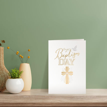 Baptism Card - Cross & Dove Design with Embossed Foil Finish, Eco-Friendly & Made in the UK