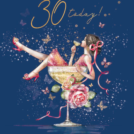 30th Birthday Card for Special Friend - Age 30 Pretty Floral Cocktail Design - Premium Greeting Card for Her with Envelope