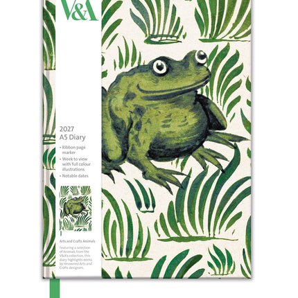 2027 A5 Diary - Week to View Desk Diary - Animal Design - UK Planner with Ribbon Bookmark - V&A Design