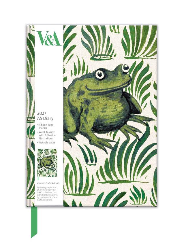2027 A5 Diary - Week to View Desk Diary - Animal Design - UK Planner with Ribbon Bookmark - V&A Design