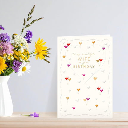 Birthday Card for a Beautiful Wife, Romantic Love Heart Balloons