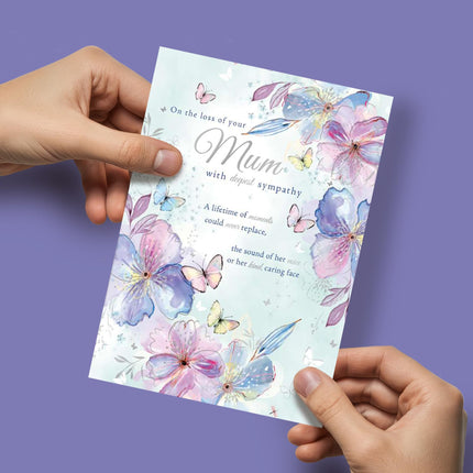 Sorry for the Loss of Your Mum Card - Delicate Floral Design & Sentimental Verse - Embossed Foil Finish - Deepest Sympathy Premium Greeting Card with Envelope - Eco-Friendly & Recyclable
