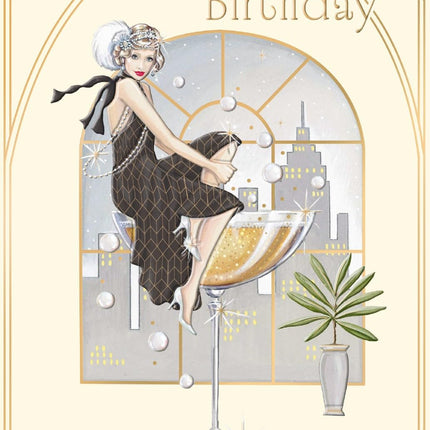 Birthday Card for Women - Glamorous Art Deco Cocktail Design - Embossed Gold Foil Finish - Premium Greeting Card with Envelope