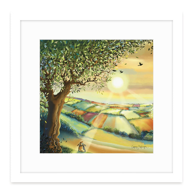 Framed Print Wall Art, 43 x 43cm, Countryside Rabbits Design