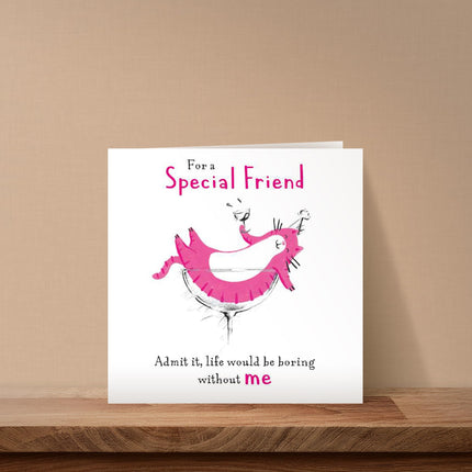 Funny Birthday Card for a Special Friend - Amusing Cat & Cocktail Design - Premium Greeting Card with Envelope for Women