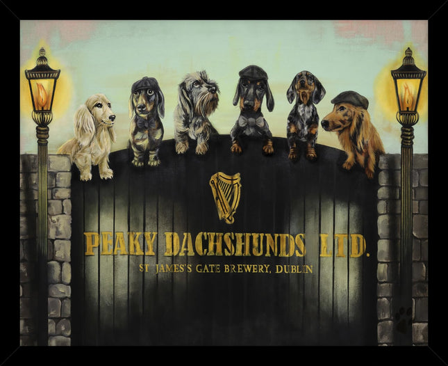 ‘Peaky Dachshunds’ Funny Dog Framed Print – Dachshund Wall Art by Craig Kenny – Animal Lover Gift – Ready to Hang – 53.5 x 43.5 cm