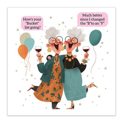 Funny Birthday Card for Women - Amusing Bucket List Joke - Swear Word Premium Greeting Card with Envelope - For Friend, Sister or Female Family Member