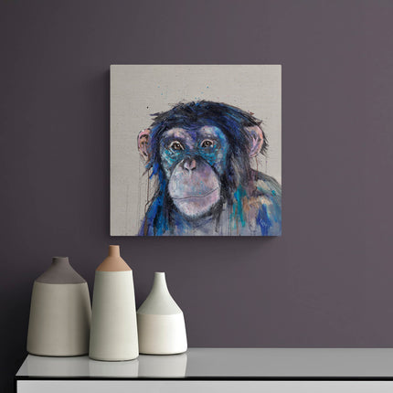 Artistic Chimpanzee Canvas Wall Art - 'Charlie' Painting by Louise Luton - Animal Themed Artwork - Ready to Hang Home Décor - 40 x 40cm