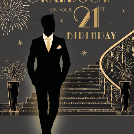Birthday Card for Fantastic Grandson 21st, Modern Art Deco Design