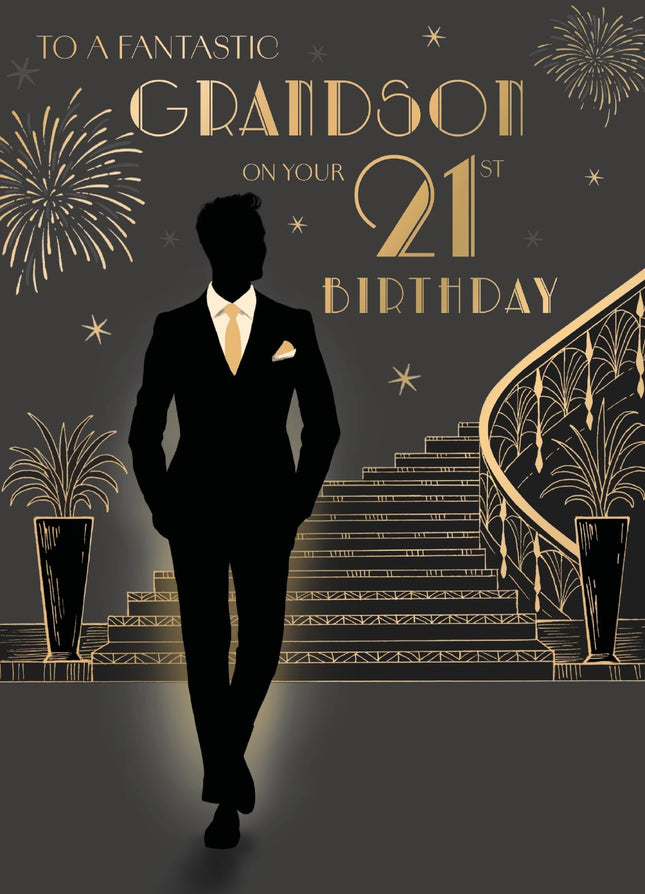 Birthday Card for Fantastic Grandson 21st, Modern Art Deco Design