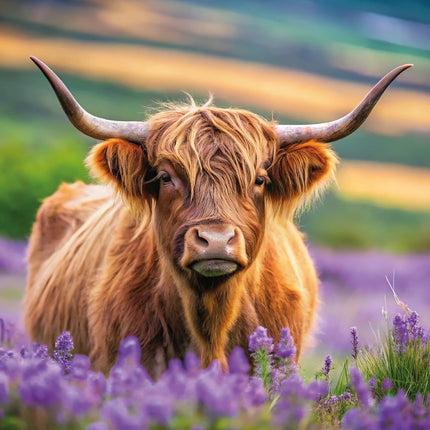 Blank Card for Women - Cute Highland Cow & Flowers - Premium Greeting Card with Envelope - Suitable For Birthdays & Other Occasions