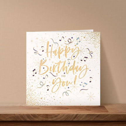 Birthday Card for Men - Contemporary Music Notes & Stars - Premium Happy Birthday Greeting Card with Envelope