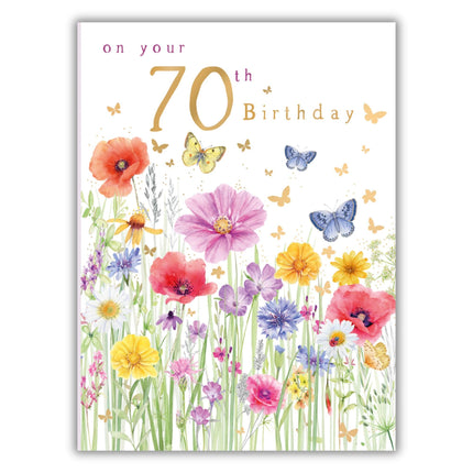 70th Birthday Card for Women - Pretty Floral and Butterfly Design - Vibrant Birthday Greeting Card with Envelope - For Her