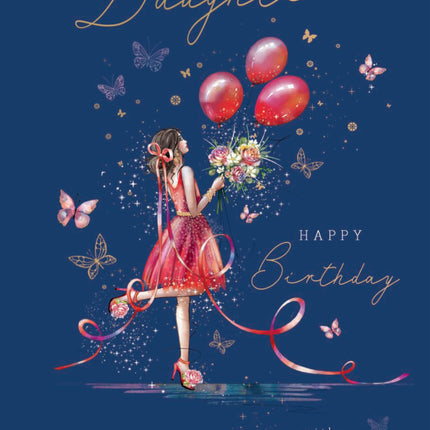 Birthday Card for Daughter - Elegant Girl & Floral Butterfly Design - Premium Greeting Card with Envelope