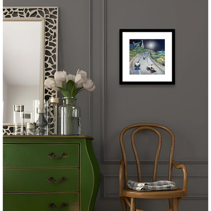 Retro Go Karts Framed Print Wall Art - Nostalgic Home Decor - Adam Barsby Artwork - Ready to Hang 'Hot Wheels' Painting - 43.5 x 43.5cm
