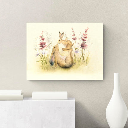 Mummy & Baby Hare Canvas Print Wall Art - 'Precious One' by Sarah Reilly - Endearing Wildlife Themed Artwork - Ready to Hang Home Décor - 30 x 40cm