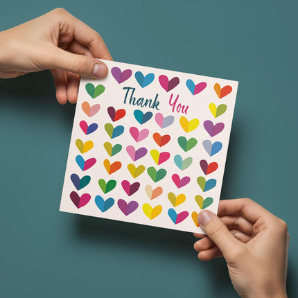 Thank You Notecards Pack of 6 - Cute Vibrant Love Hearts Design - Premium Greeting Cards Multipack with Envelopes - Eco-Friendly and Recyclable