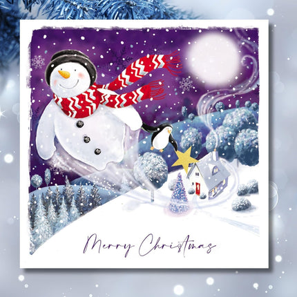 Charity Christmas Cards - Pack of 10 Premium Christmas Greeting Cards with Envelopes - Festive Snowman & Penguin - Supporting UK Charities