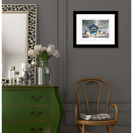 Seaside Framed Print Wall Art - Nostalgic Coastal Themed Home Decor - Adam Barsby Artwork - Ready to Hang 'Wish You Were Here' Painting - 33.5 x 27.5cm