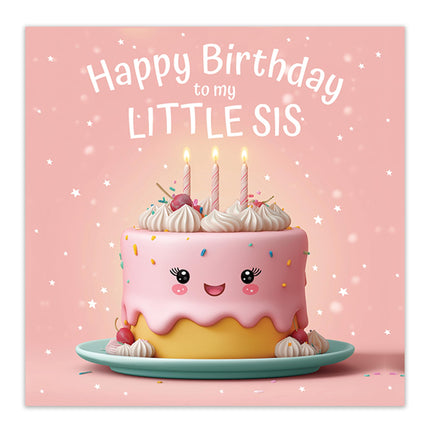 Birthday Card for Little Sister - Cute Cake Design - Premium Greeting Card with Envelope for Lil Sis - Eco-Friendly & Recyclable