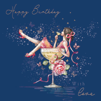 Birthday Card for Women - Pretty Floral Cocktail Design - Premium Greeting Card with Envelope