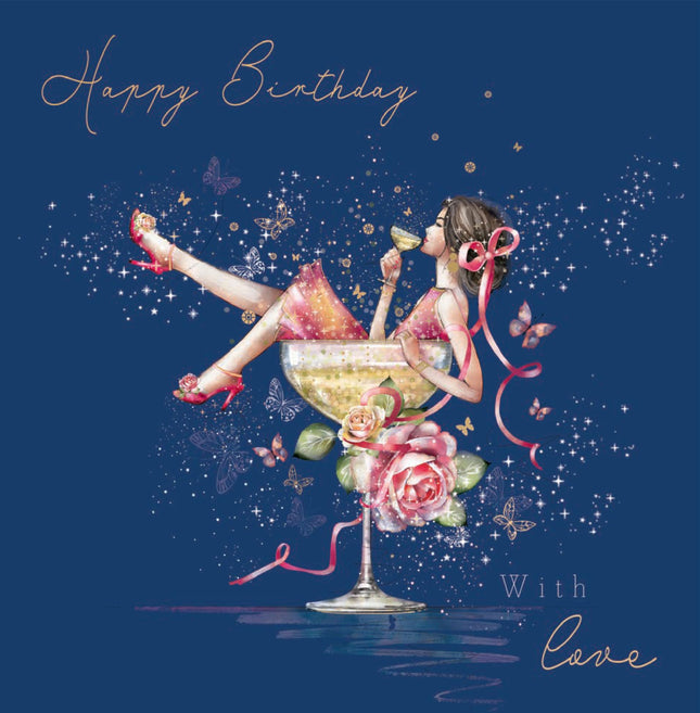 Birthday Card for Women - Pretty Floral Cocktail Design - Premium Greeting Card with Envelope